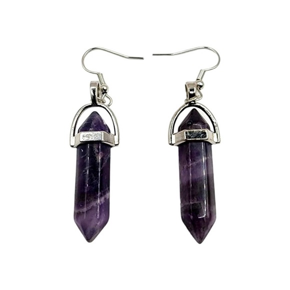 Boheme Jewelry - Amethyst Stone Metal Earrings Bohemian Style Statement Boho Charm